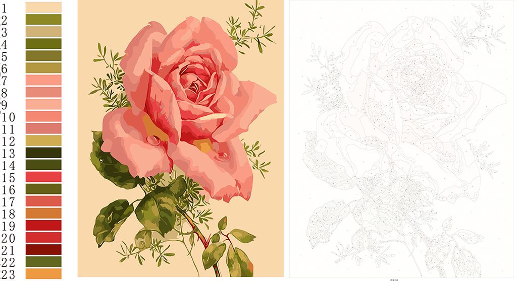 diy数字油画线稿图设计稿矢量图花卉水露