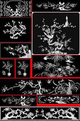 精雕梅花jdp精品集合灰度图