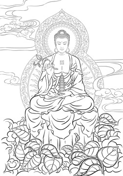 高清大图药师佛线描白描线勾图装饰画