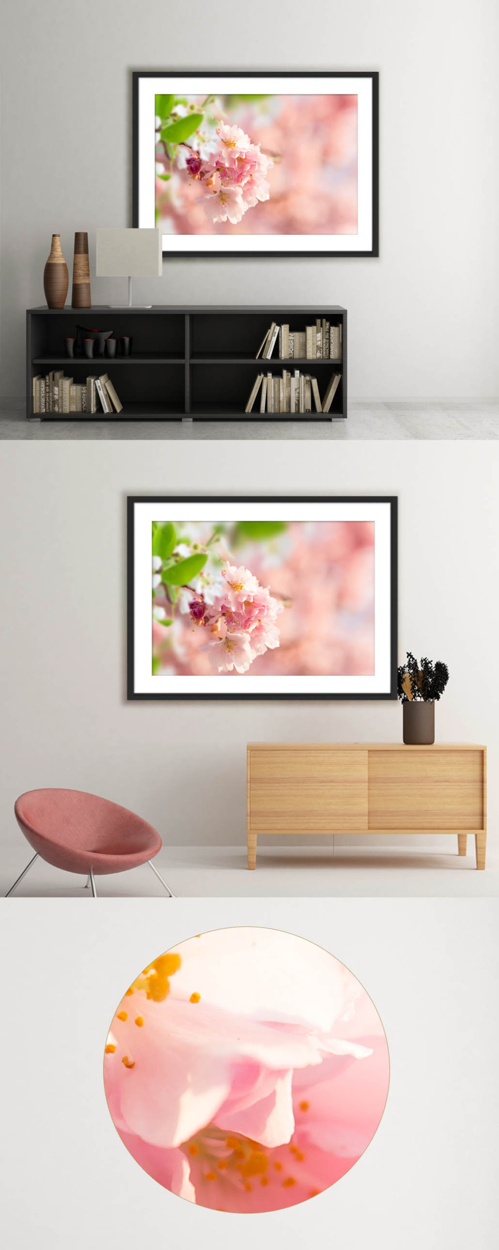 富士山樱花无框画油画风景图片装饰画