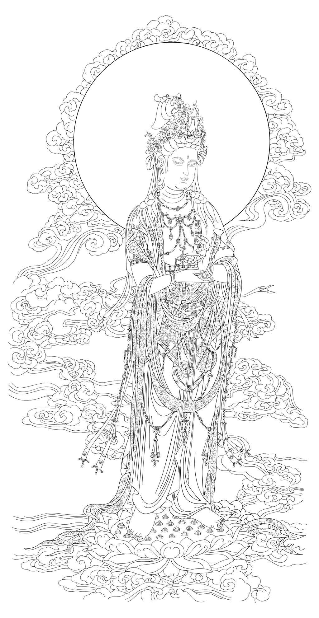 原创高清大图大势至菩萨线描白描线勾图版权可商用