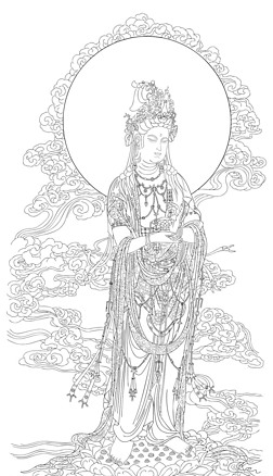 高清大图大势至菩萨线描白描线勾图