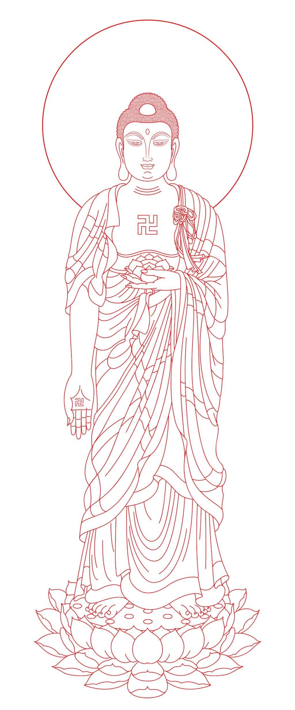原创高清大图南无阿弥陀佛线描白描线勾图版权可商用