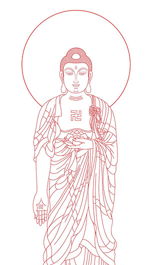 高清大图南无阿弥陀佛线描白描线勾图