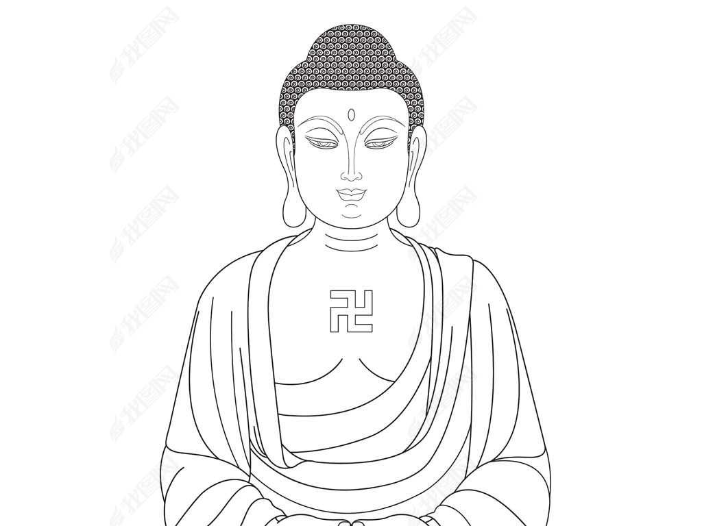 高清大图释迦牟尼佛线描白描线勾图