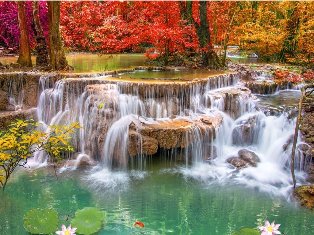 风景画瀑布3d地板画