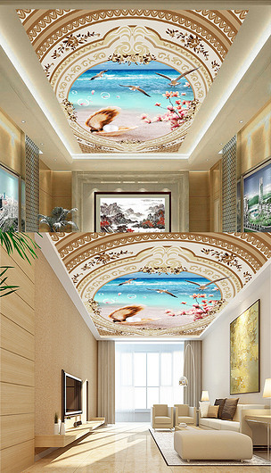 天顶画大海沙滩贝壳樱花海洋吊顶