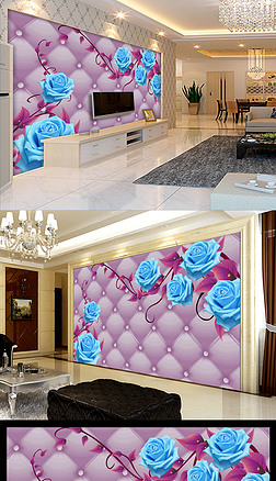 仿软包背景墙 紫色背景墙|紫色软包玫瑰背景墙