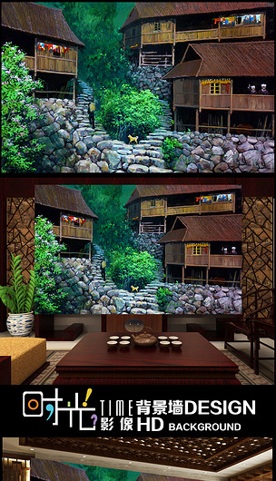 少数民族山村风情油画风景电视背景墙装饰画