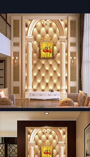 金色奢华罗马柱3d玄关过道装饰画