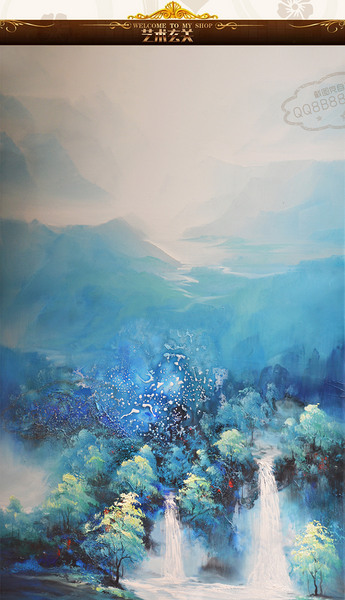 新中式写意山水立体油画艺术玄关