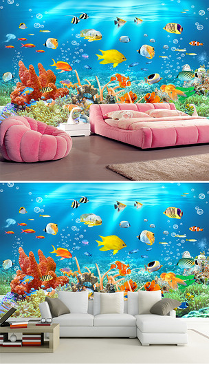 超高清海底世界水族箱鱼缸风景画背景墙
