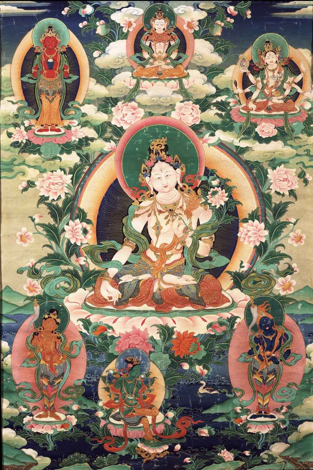 高清传统唐卡白度母七眼佛母