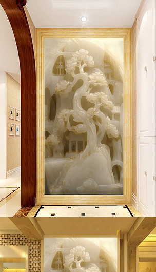 原创汉白玉玄关背景墙