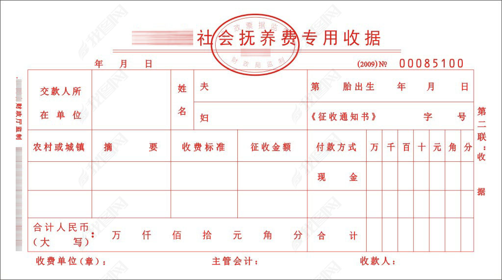 原创社会抚养费专用收款单据版权可商用