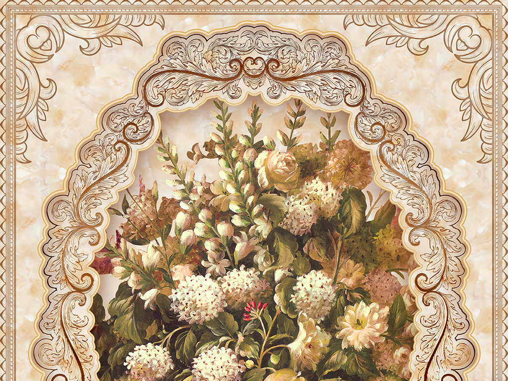 复古花瓶油画门厅过道玄关背景墙壁画