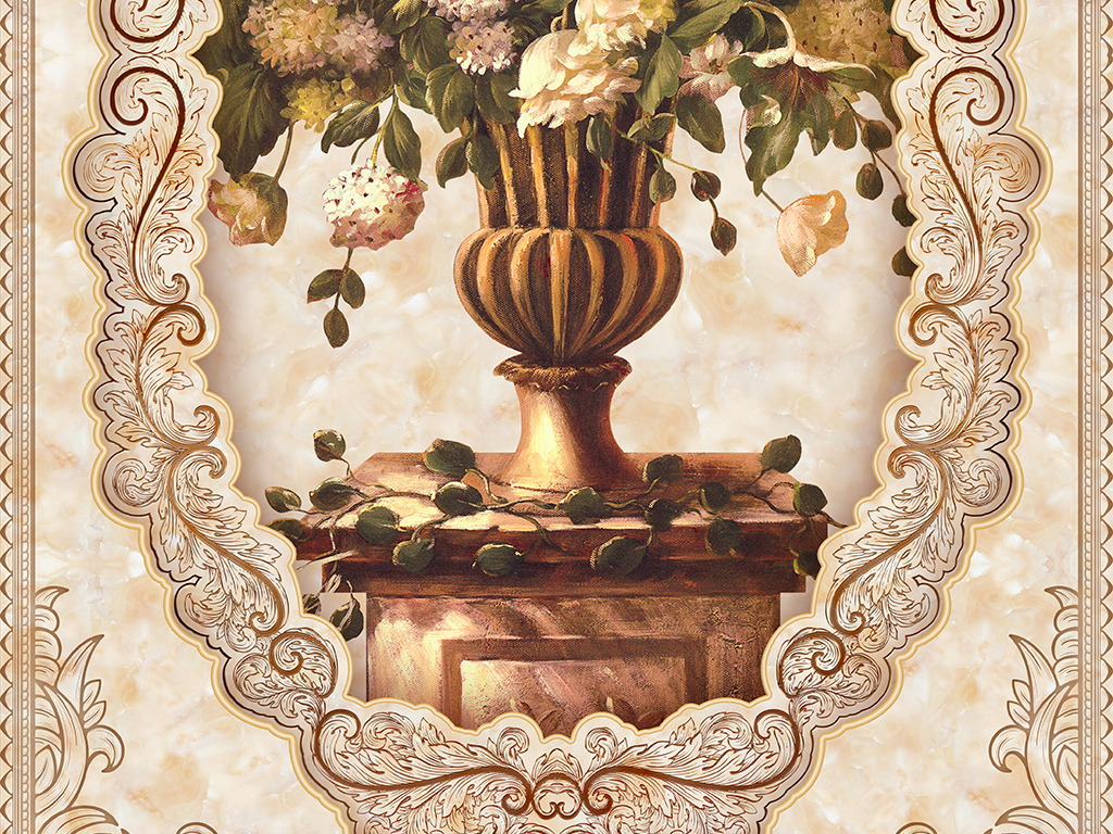 复古花瓶油画门厅过道玄关背景墙壁画