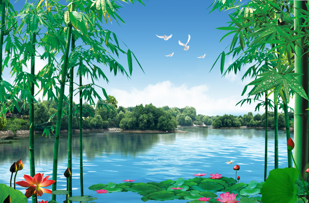背景墙 山水风景画 山水风景画 > 荷花竹子公园湖风景图 版权图片
