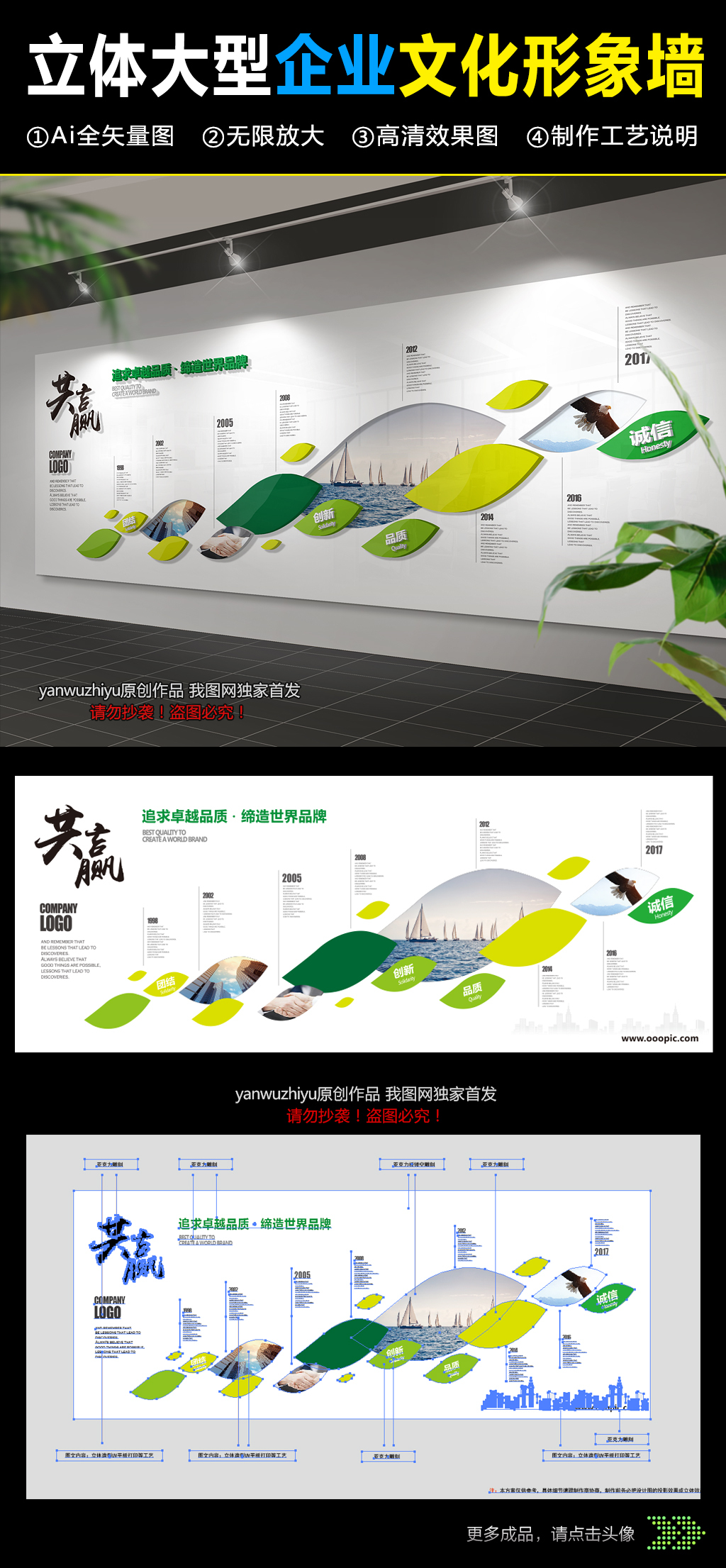 简约大气绿色立体大型企业文化墙形象墙