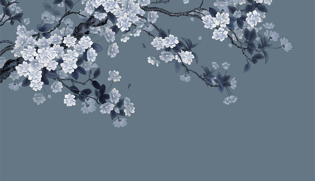 工笔花鸟背景墙海棠花新中式中国风背景