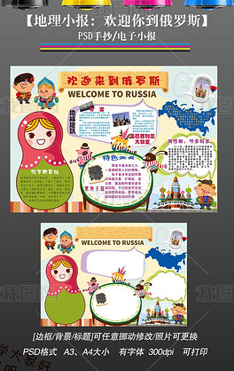 原创电子小报模版地理旅游旅行俄罗斯