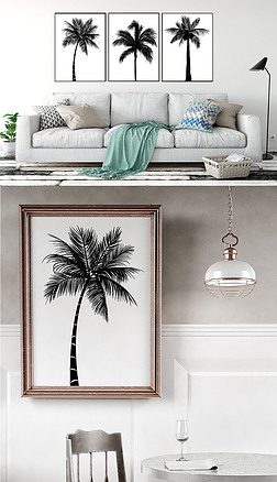 黑白椰子树装饰画无框画