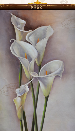 高清巨幅白色马蹄莲油画艺术玄关