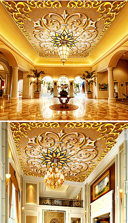 欧式古典图案大型别墅天顶壁画