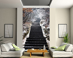 公园楼梯雪景玄关壁画
