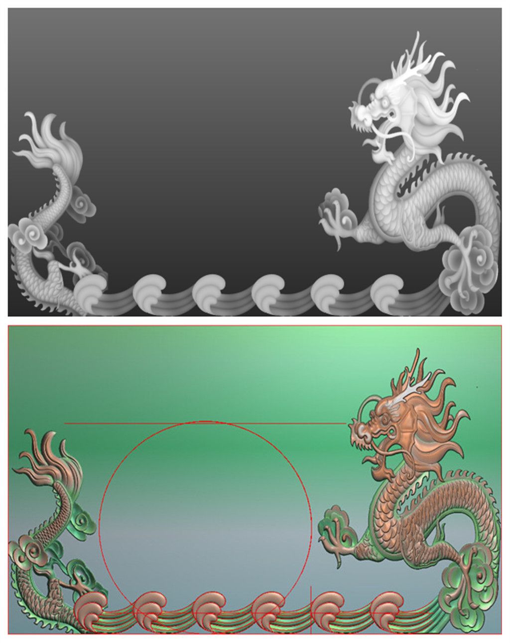 原创单龙茶盘jdp灰度图精雕图