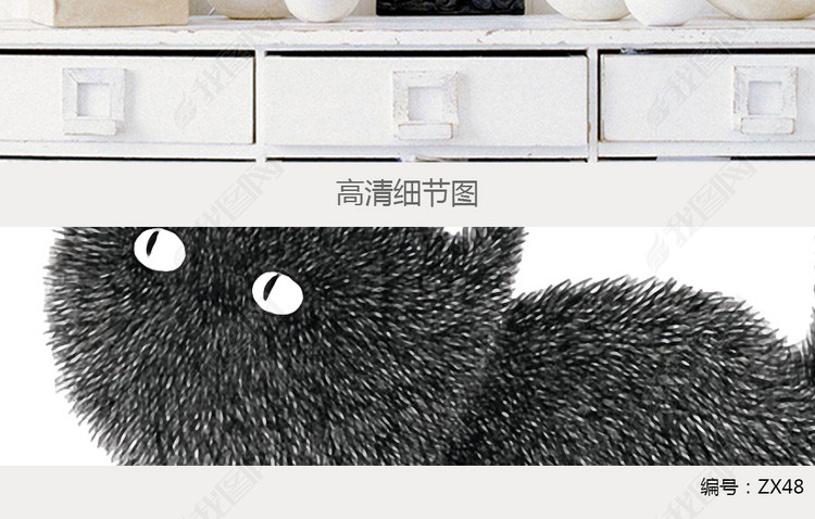 可爱的动物现代简约手绘黑白猫三联装饰画