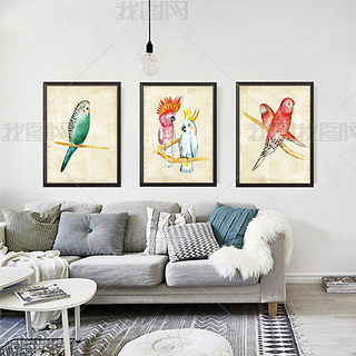 鹦鹉三联装饰画高清美克美家热带雨林鹦鹉装饰画素材
