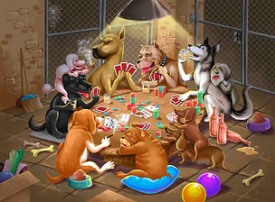 高清玩扑克牌的狗装饰画