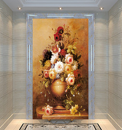 欧式花卉花瓶复古玄关过道背景墙
