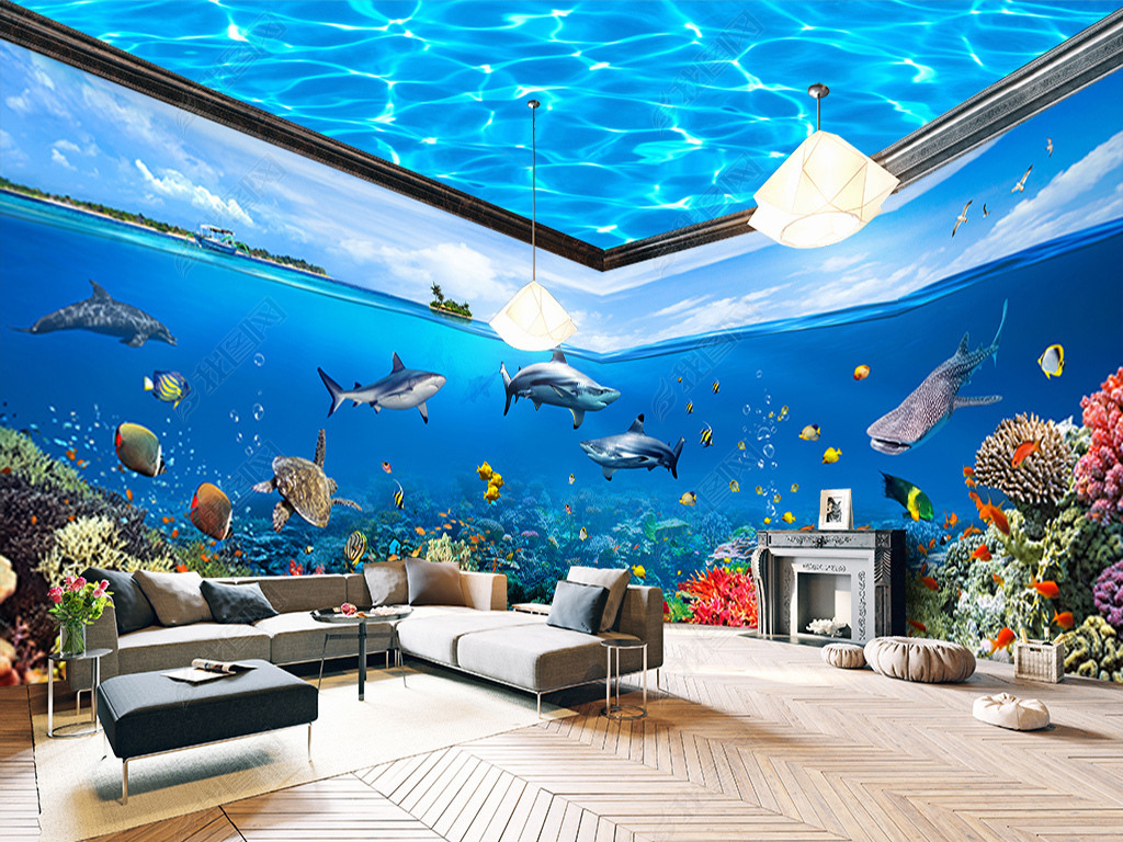 鱼缸海洋乐园主题空间全屋背景墙