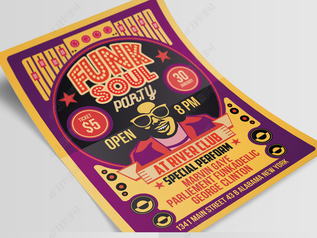 复古怀旧Funk音乐会海报PSD模板