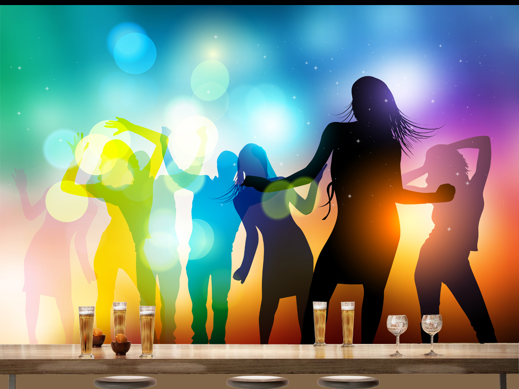 炫酷炫光派对狂欢人物剪影酒吧背景墙纸壁纸