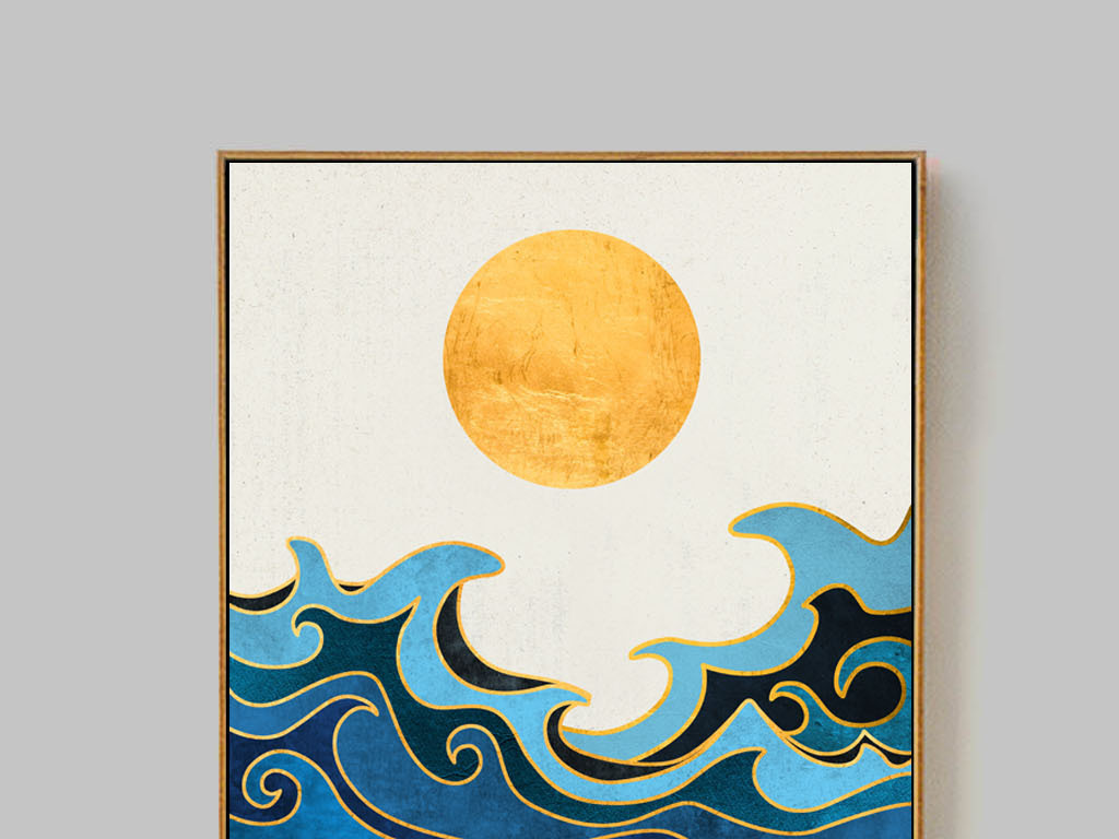 现代简约北欧抽象海浪浪花海上日出装饰画