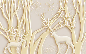 原创欧式浮雕森林麋鹿-版权可商用