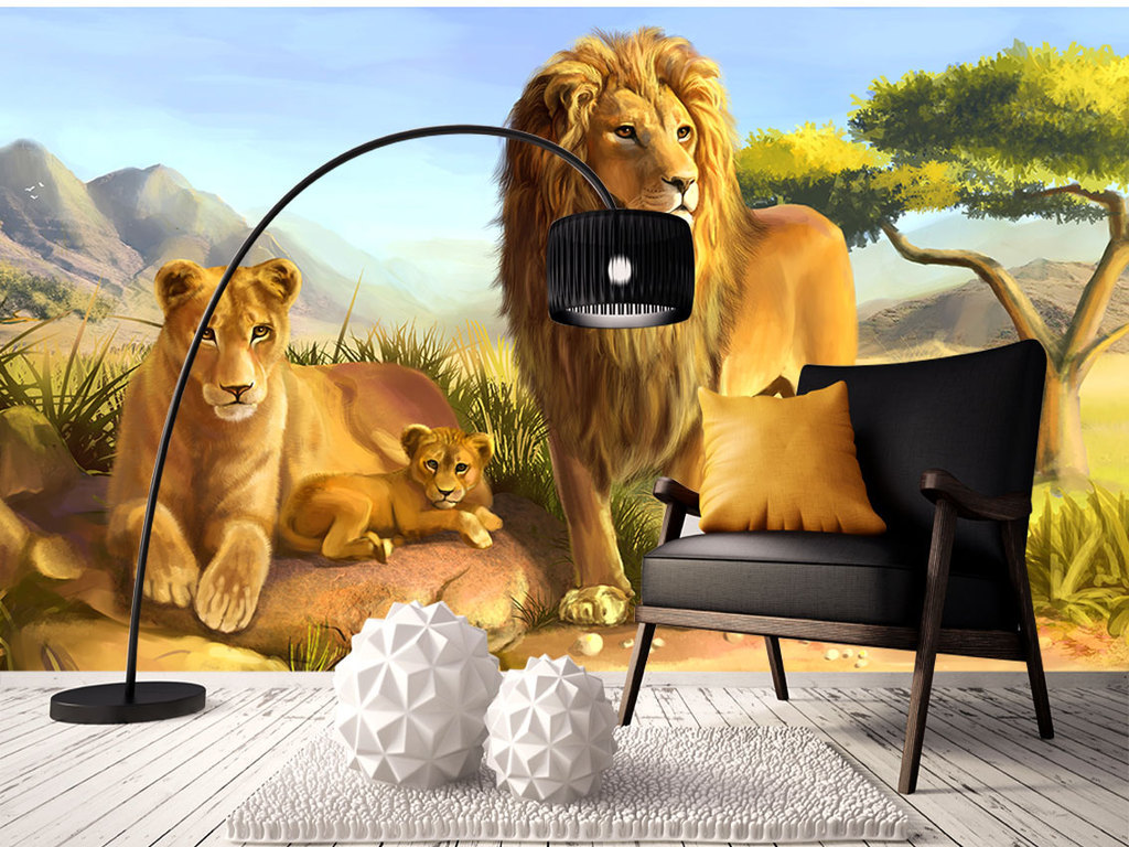 动物狮子壁画墙贴背景墙