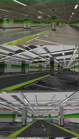 3Dmax工业风格2地下停车场地下车库
