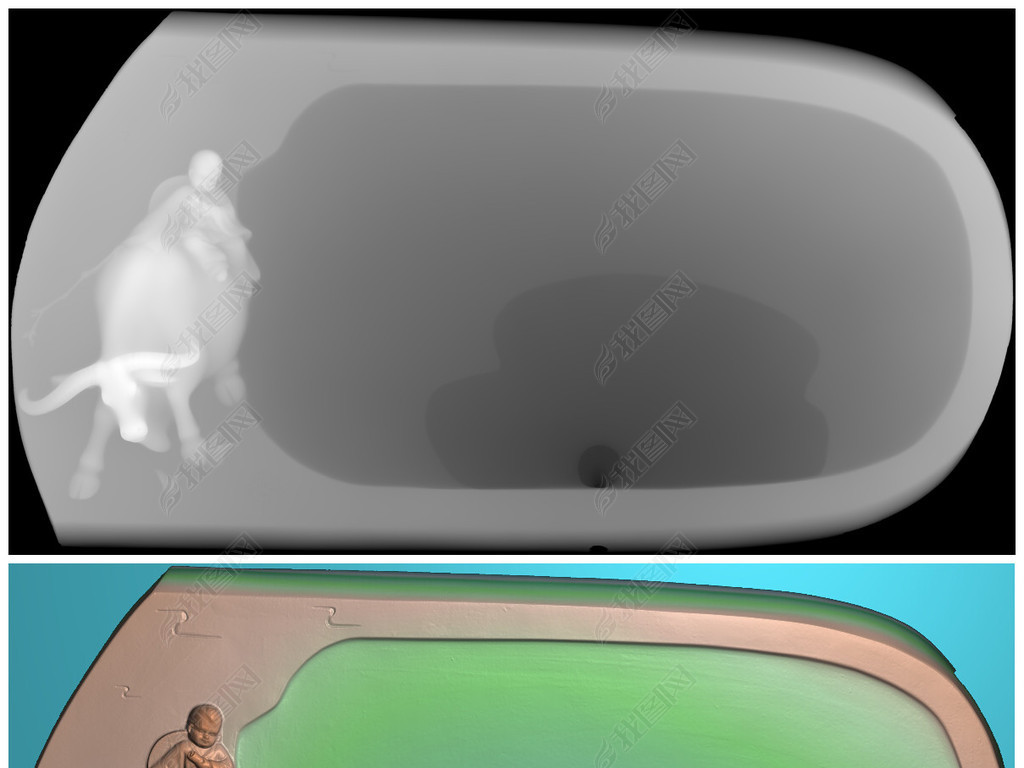 原创小孩放牛茶盘精雕图灰度图雕刻jdp