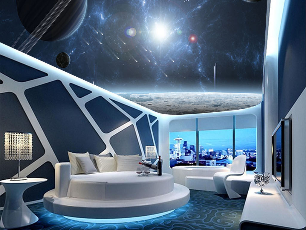 大气宇宙星空地球流星吊顶天顶壁画图片设计素材-高清模板下载(79.60m