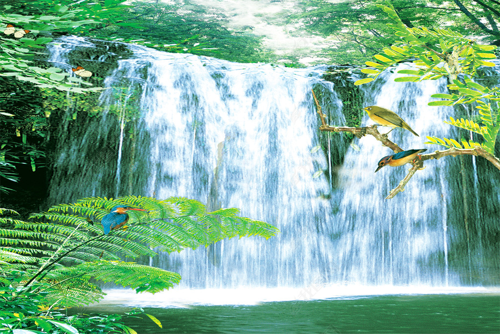 原创5d流水生财动态桢幅光栅立体画序列图背景墙版权可商用