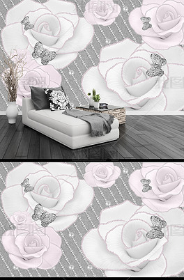 唯美浪漫白色玫瑰花客厅婚房背景墙装饰画类图片素材60张-我图网