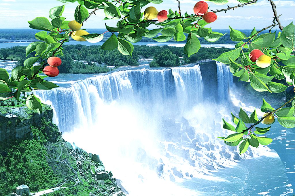 尼亚加拉瀑布流水生财红苹果瀑布5d动画桢幅光栅立体画序列图背景墙