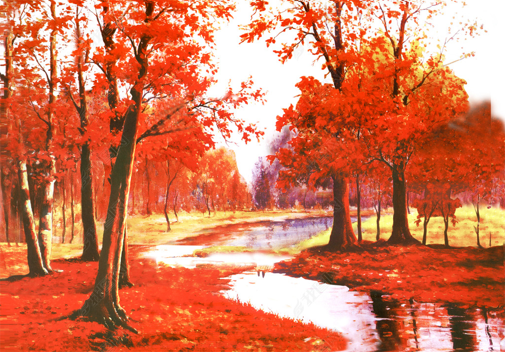 原创红色枫树枫叶树林森林5d动画桢幅光栅立体画序列图背景墙版权可