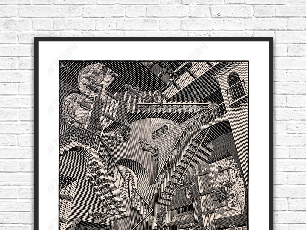 原创高清埃舍尔视错觉版画相对性装饰画版权可商用
