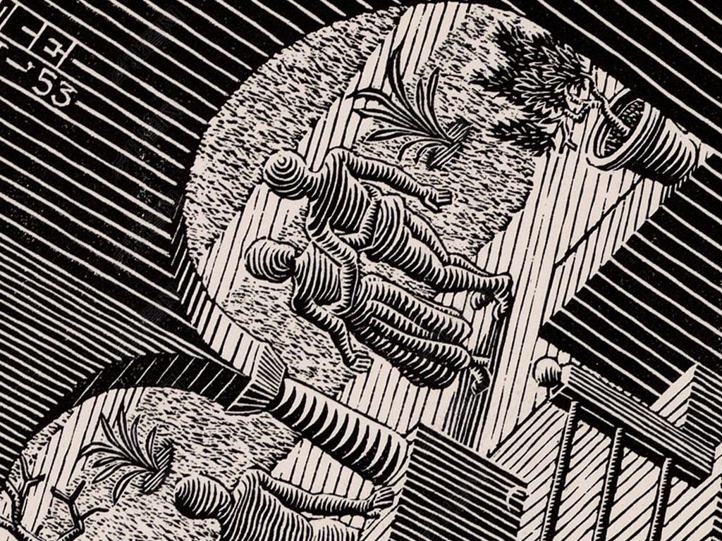 原创高清埃舍尔视错觉版画相对性装饰画版权可商用