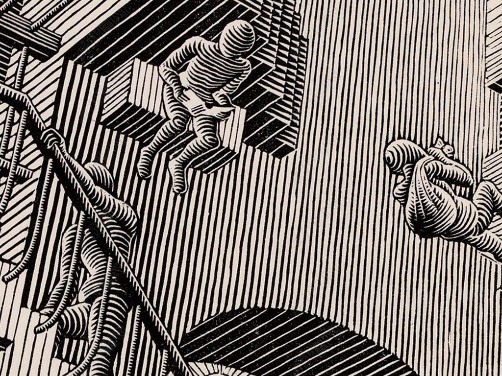 原创高清埃舍尔视错觉版画相对性装饰画版权可商用